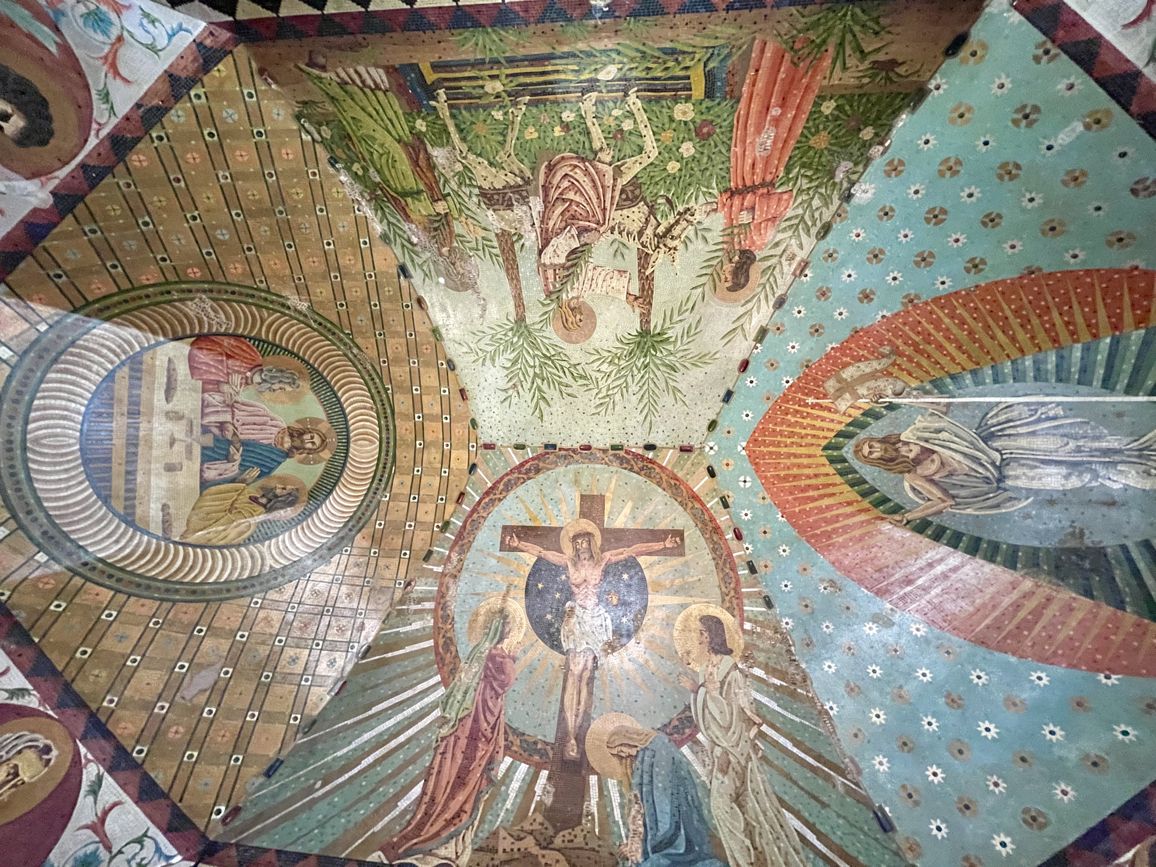 Painted ceiling murals inside the Italian Chapel