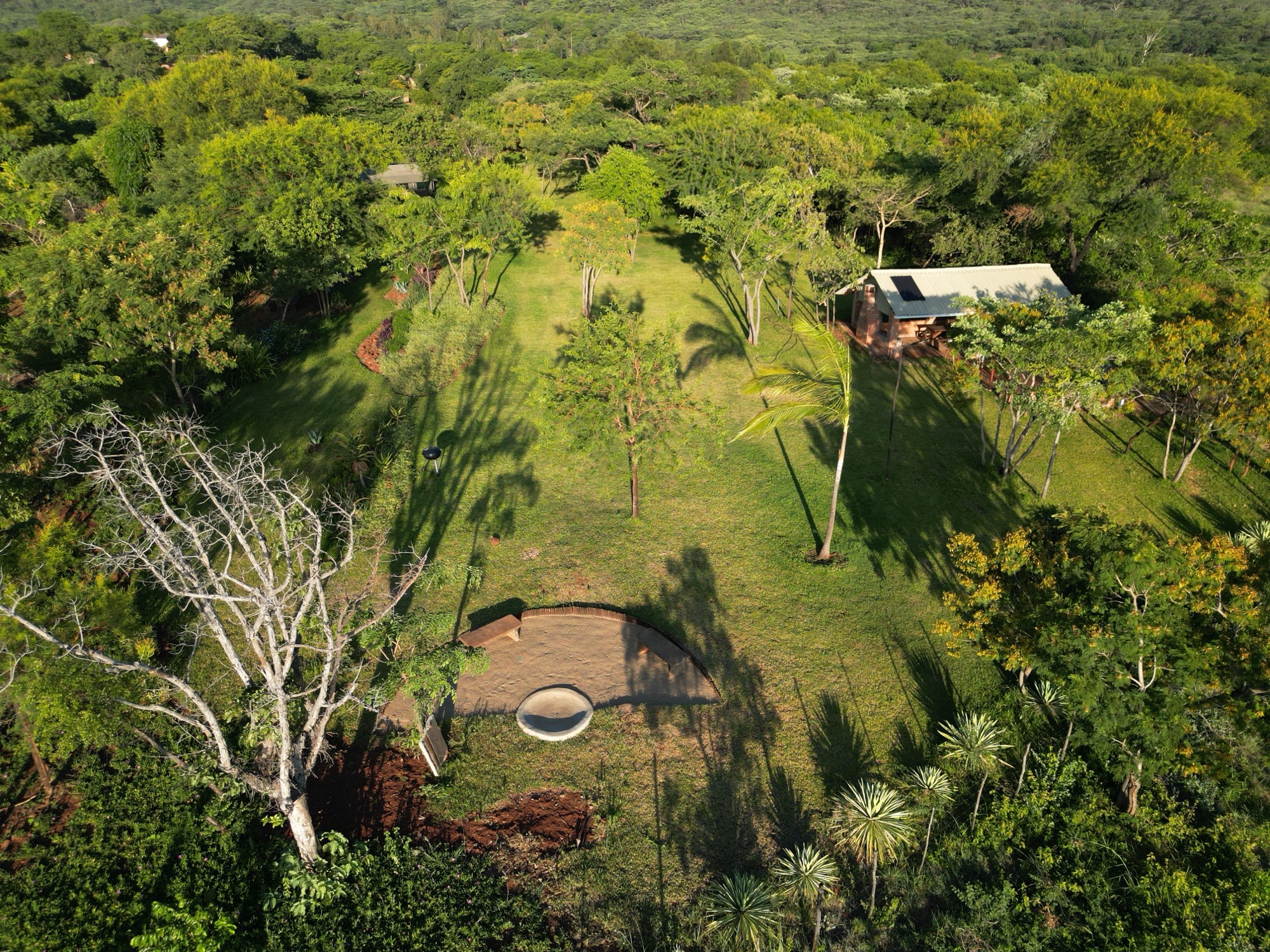 Campsite amenities and seating area