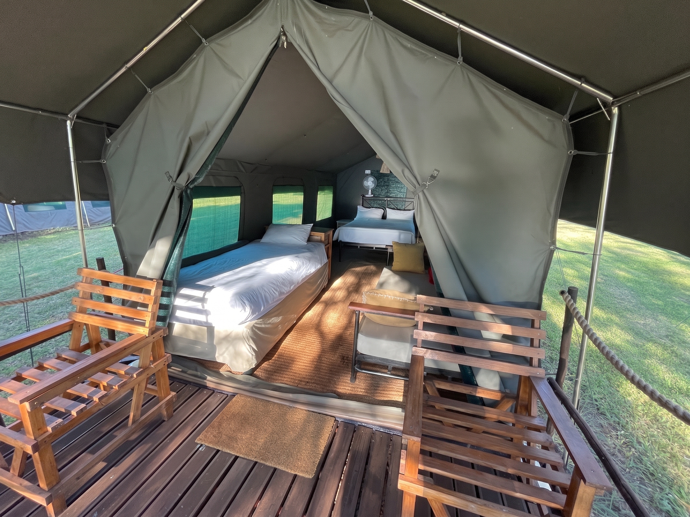 Glamping tent at Romelda Campsite
