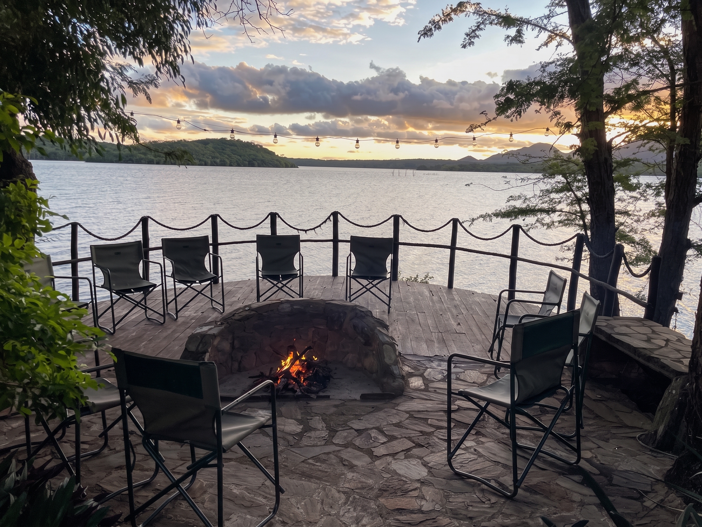Evening firepit at the Tented Lodge
